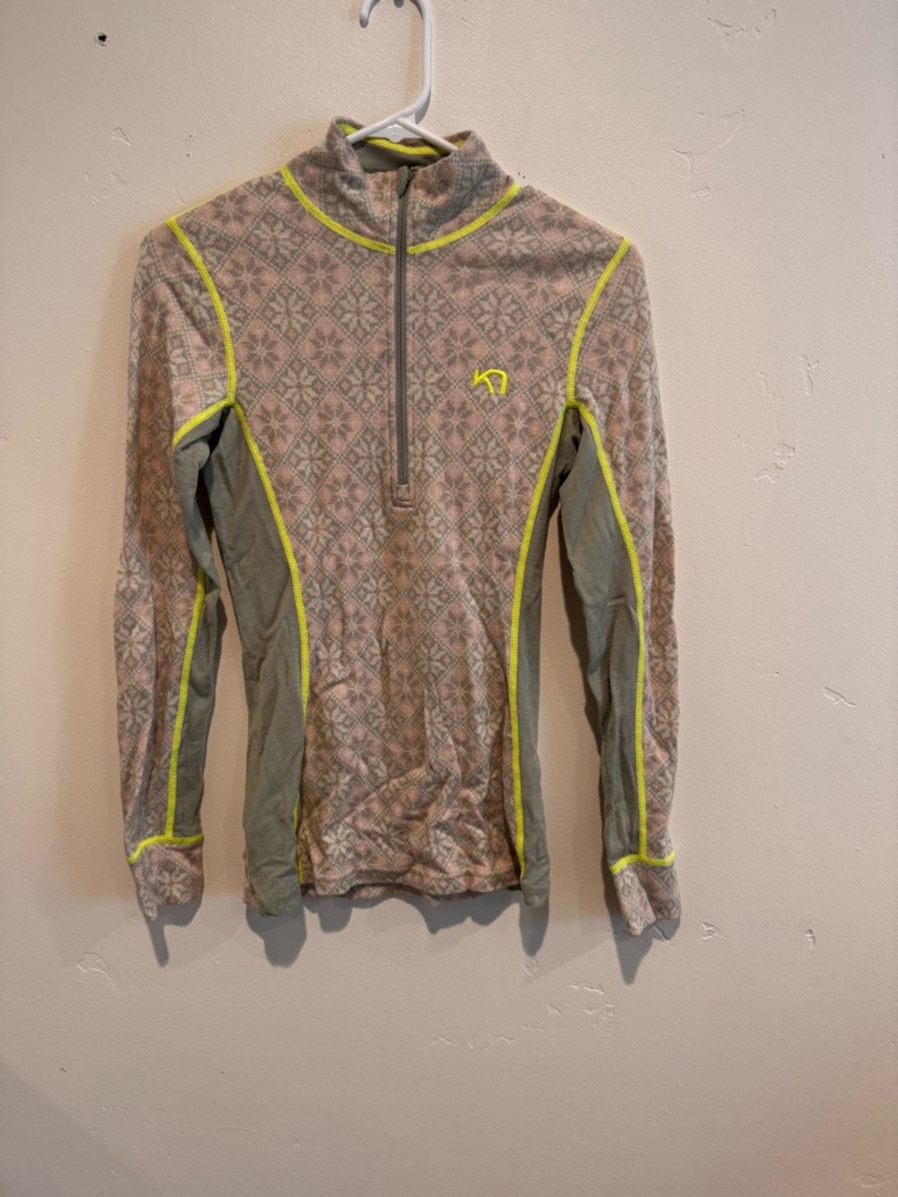 Kari Traa Half-Zip Patterned Base Layer with Neon Trim